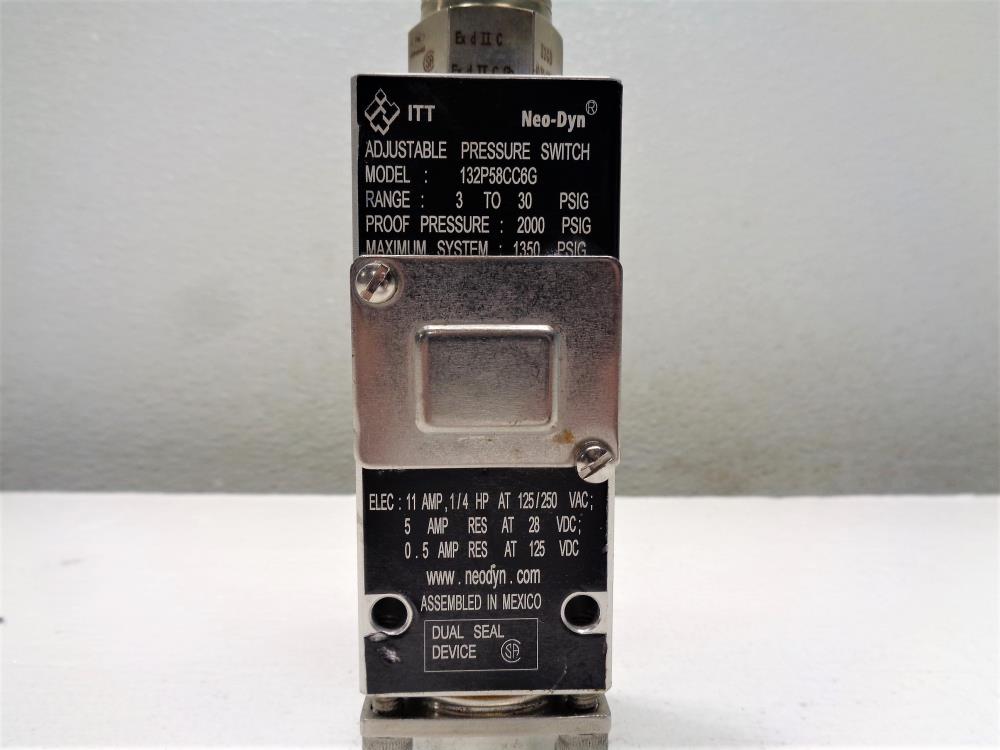 ITT Neo-Dyn Adjustable Pressure Switch 3 - 30PSIG, #132P58CC6G